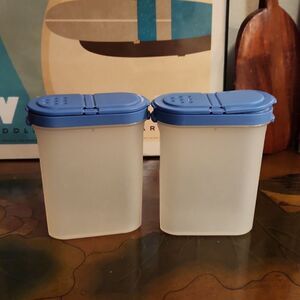 Tupperware Spice Shaker Container Set of 2 Blue Lids
